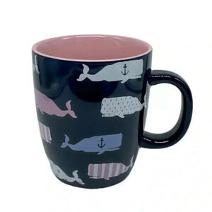 HATLEY Whales on Blue Background Pink Interior Ceramic Coffee Mug Cup 12 0z